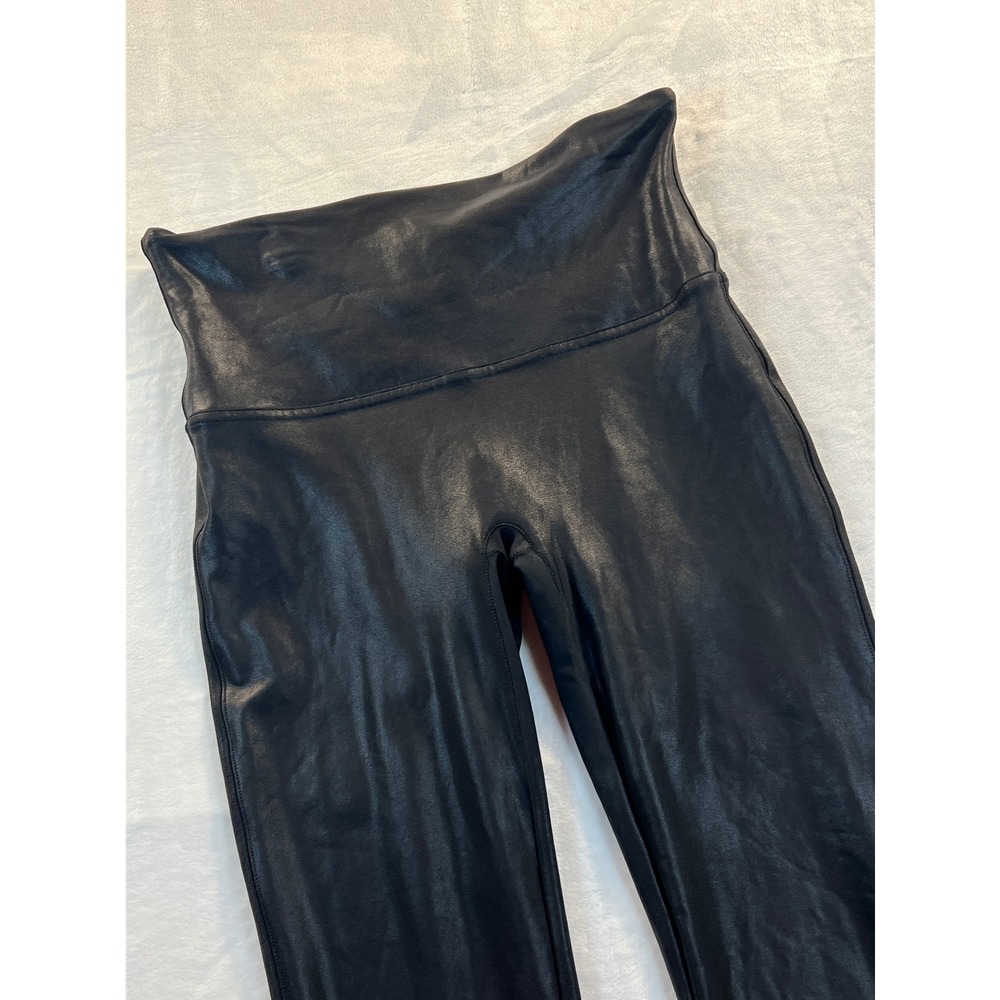 Spanx Faux Leather Leggings Very Black High Waisted Shaping XL 24319R